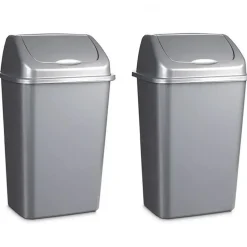 Forte Plastics Prullenbak - zilver - vuilnisbak met deksel - 30 l