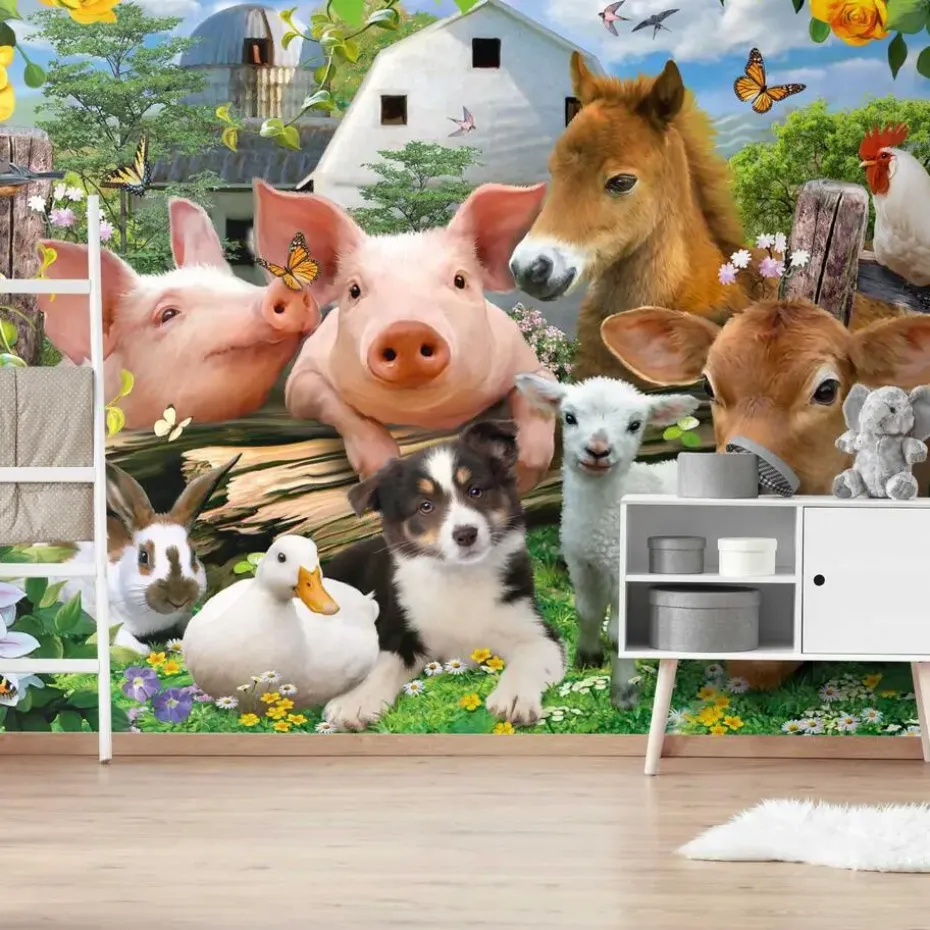 Fotobehang Boerderijdieren - 260 x 384cm - Bont