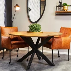 Furndea Brixon eettafel industrieel rond mangohout 77xØ130 cm