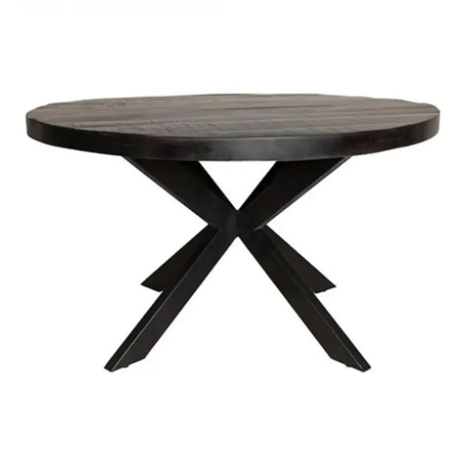 Furndea Eettafel Morada industrieel rond mango hout zwart 120x120x76cm