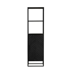 Furndea Scandi boekenkast industrieel visgraat zwart 1- deur - 45x55x200 cm