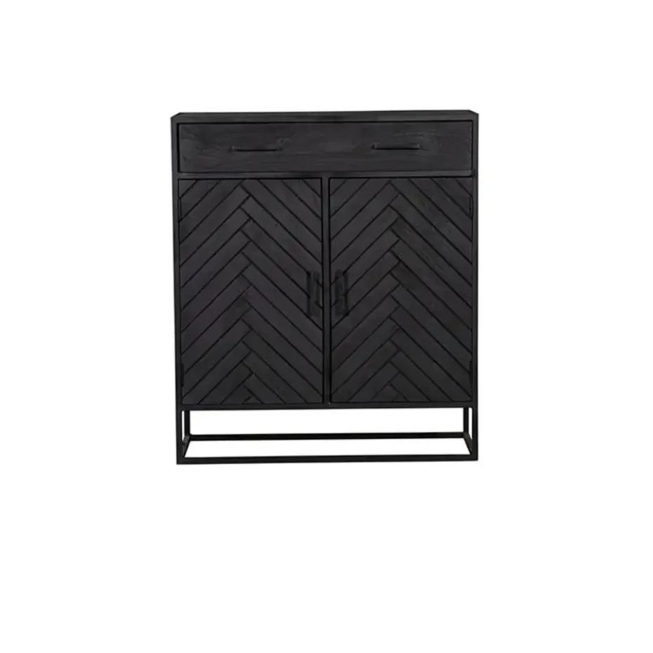 Furndea Wandkast Scandi visgraat zwart - 40x100x115 cm