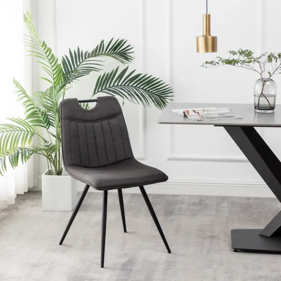 Furnihaus Eetkamerstoel Leon Microvezel Antraciet Set van 2