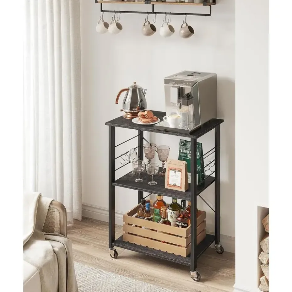 Furnihaus Keukentrolley - op wieltjes - 2 legplanken - zwart - 60cm