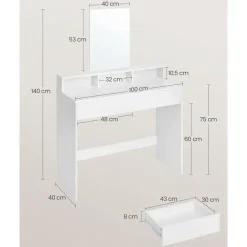 Furnihaus Makeup tafel met rechthoekige spiegel en 2 lades