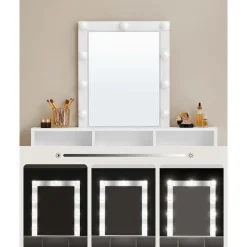 Furnihaus Witte Kaptafel met Led - 2 lades en 3 open vakken - Wit
