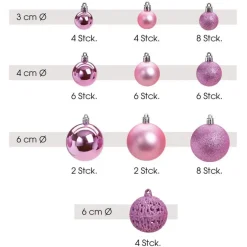 G. Wurm Kerstballen - 50ST - roze - 3 - 4 - 6 cm - kunststof