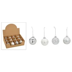 G. Wurm Kerstballen - 12x - zilver - gedecoreerd - glas - 6 cm