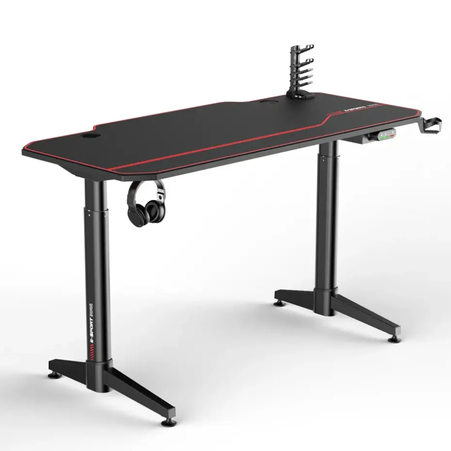 Gaming bureau zwart/rood - Elektrisch verstelbaar - 140x66 cm