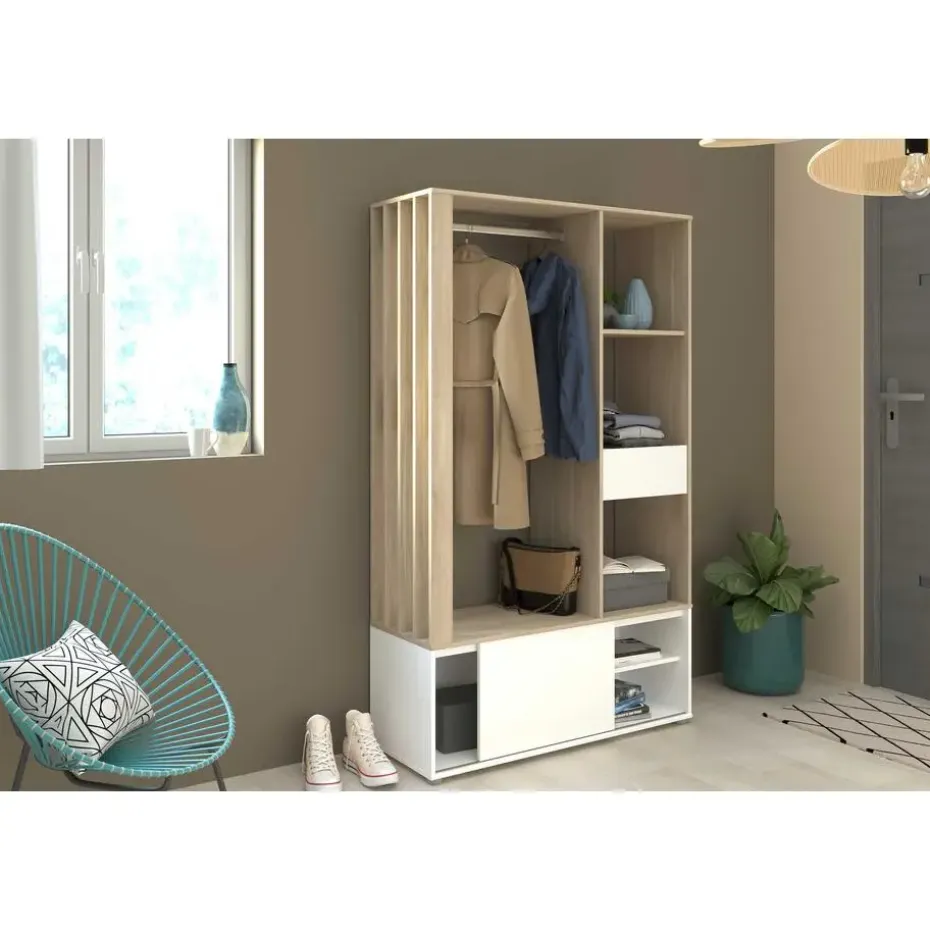 Garderobe Ghislain 1 deur & 1 lade - Japanse eik/wit