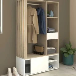 Garderobe Ghislain 1 deur & 1 lade - Japanse eik/wit