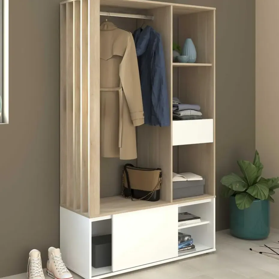 Garderobe Ghislain 1 deur & 1 lade - Japanse eik/wit