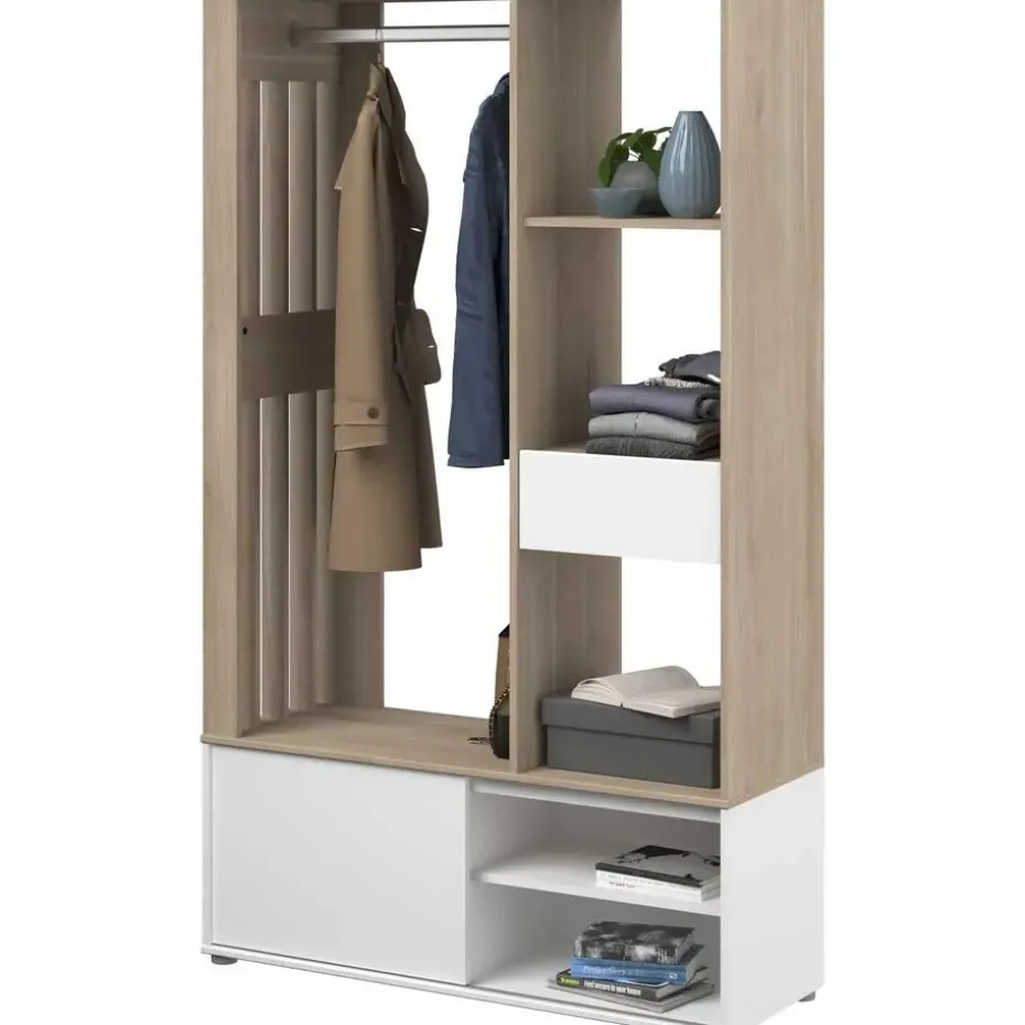 Garderobe Ghislain 1 deur & 1 lade - Japanse eik/wit