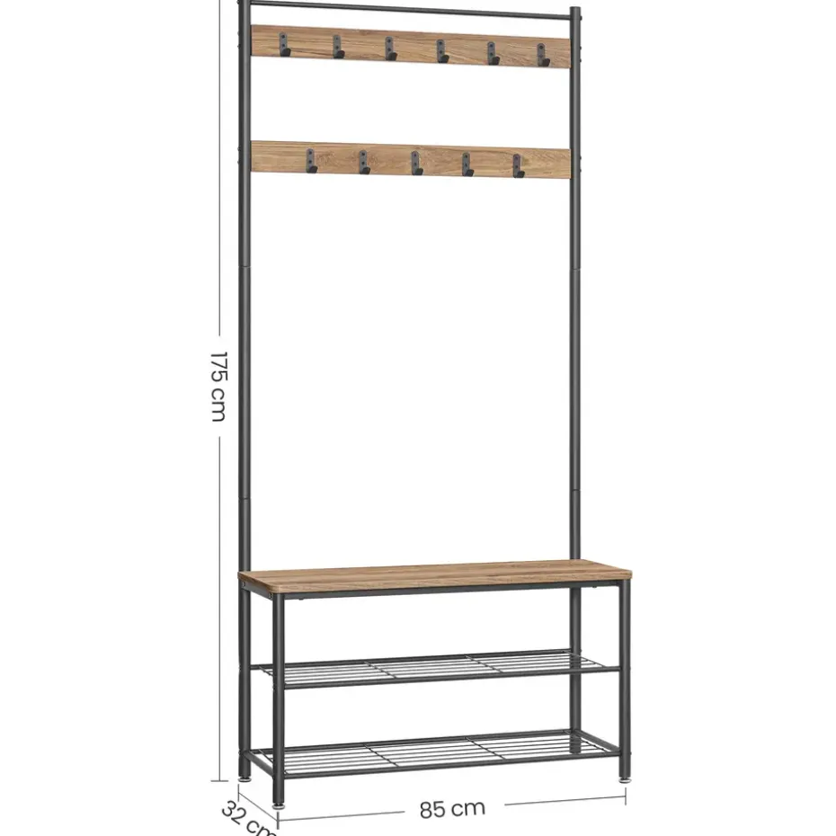 Garderoberek XL met Schoenenbank, Kapstok, H 175 cm en B 85 cm, Ashwood
