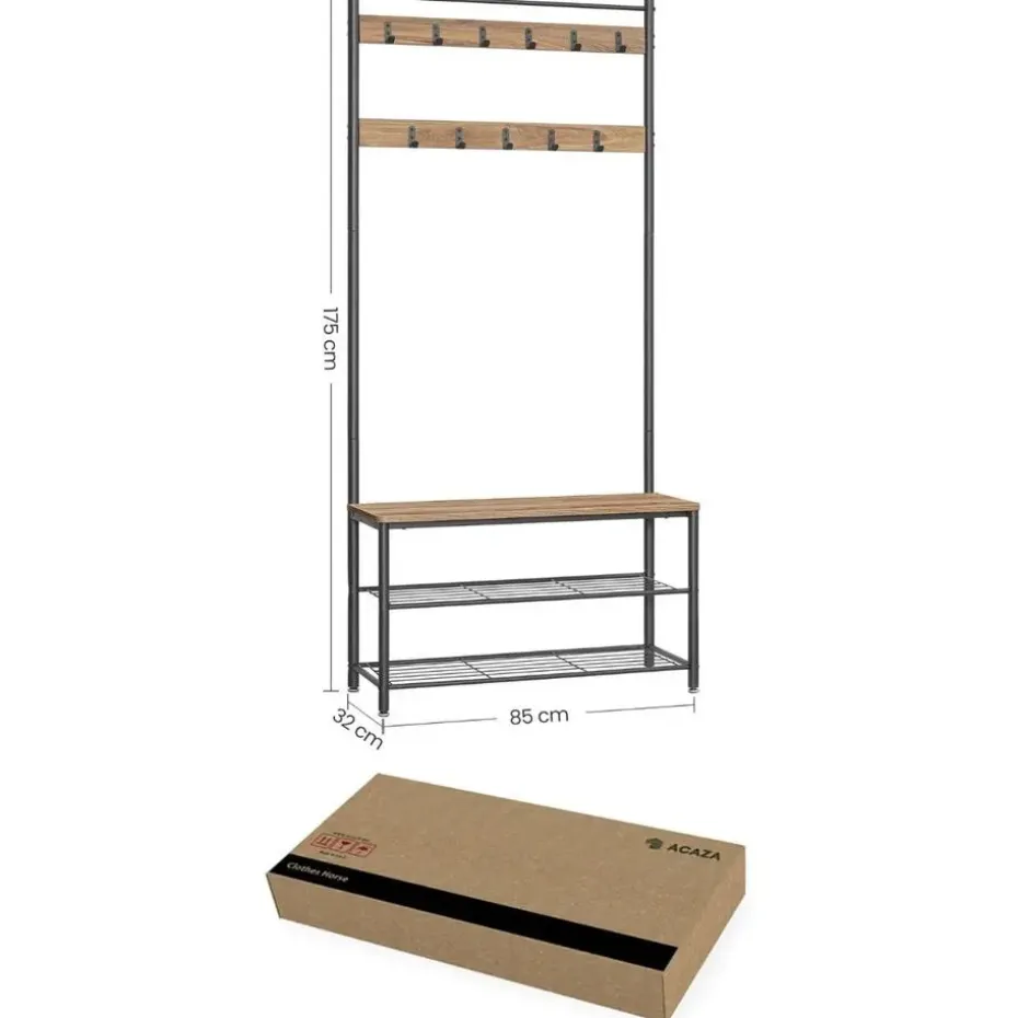 Garderoberek XL met Schoenenbank, Kapstok, H 175 cm en B 85 cm, Ashwood