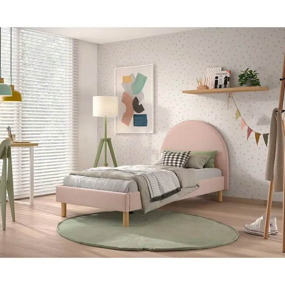 Gestoffeerd bed Maeva 90x200cm - roze bouclé stof