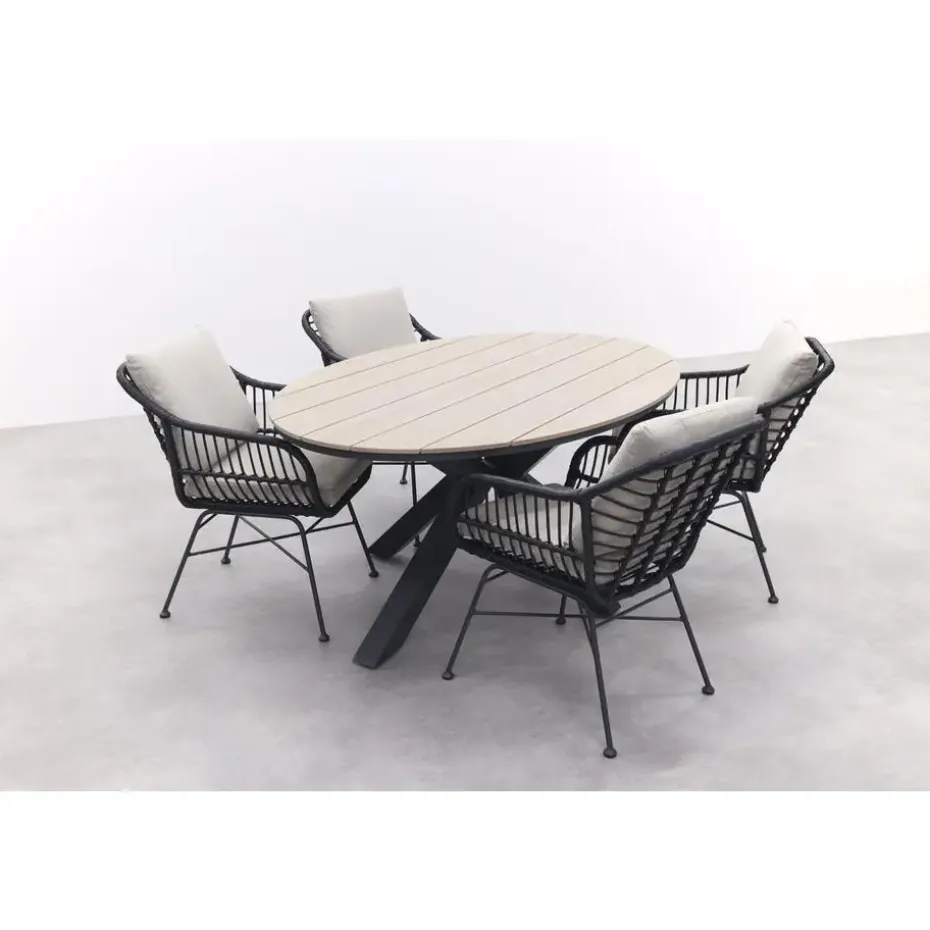 GI Margriet zwart/zand / Edison 180 x 115 cm. tafel - ovale tuinset