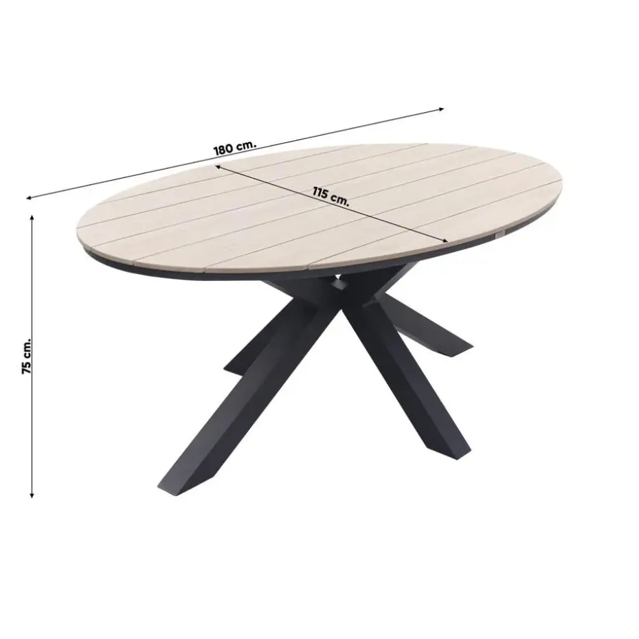 GI Margriet zwart/zand / Edison 180 x 115 cm. tafel - ovale tuinset