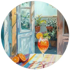Glasschilderij Aperol in de zon - Ø 50cm - Bont