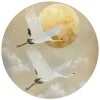 Glasschilderij Kraanvogels onder de maan - Ø 50cm - Beige