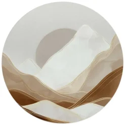 Glasschilderij Maan achter de bergen - Ø 50cm - Beige