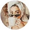 Glasschilderij Ochtendkoffie - Ø 70cm - Beige