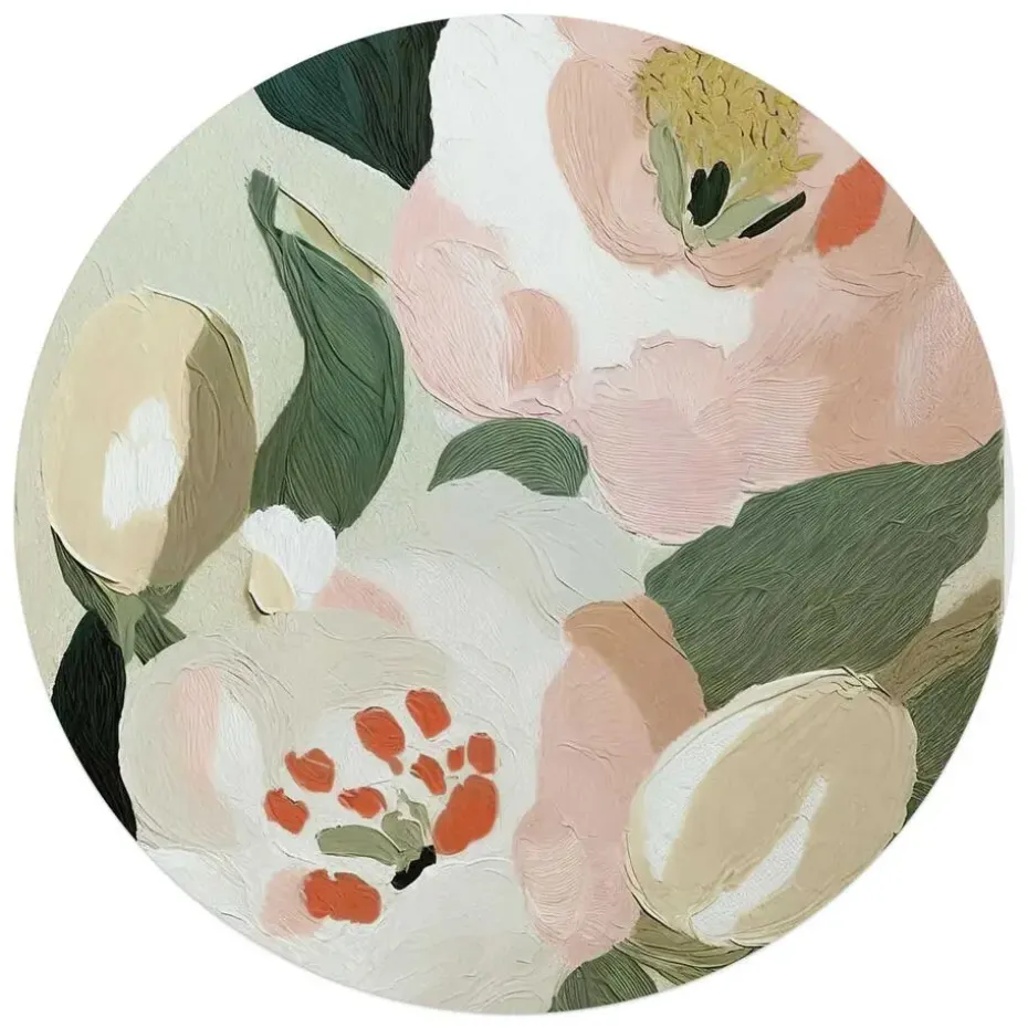 Glasschilderij Pastel bloemen - Ø 70cm - Groen
