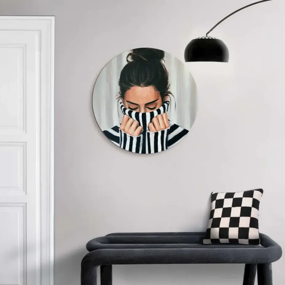 Glasschilderij Rustige sfeer - Ø 50cm - Zwart-Wit