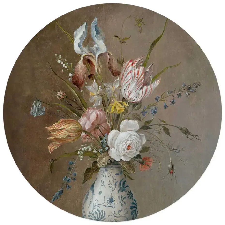 Glasschilderij Van der Ast Stilleven vaas met bloemen - Ø 70cm