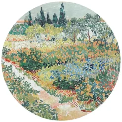 Glasschilderij Van Gogh - Tuin in Arles - Ø 70cm - Groen