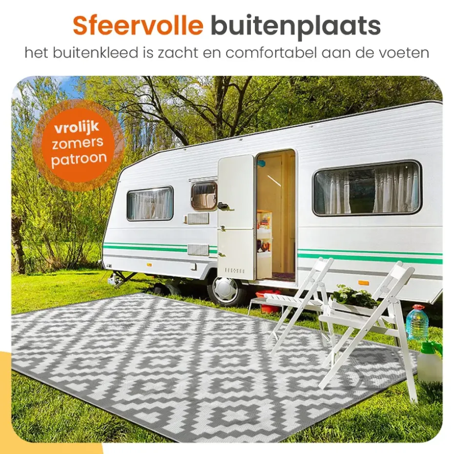 Goliving Buitenkleed Summer Diamond - 183x290CM - Draagtas - Grijs/Wit