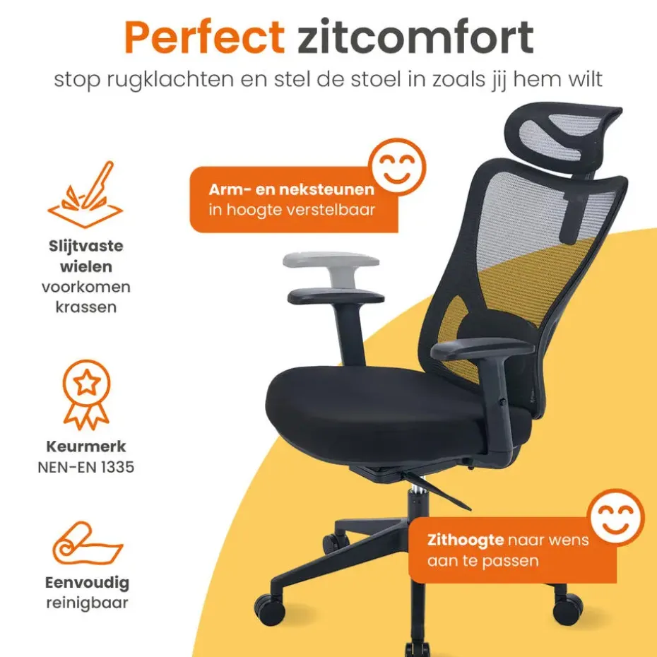 Goliving Ergonomische Bureaustoel - Kantoorstoel - Volwassenen - Zwart