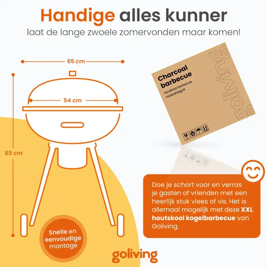 Goliving Houtskool Barbecue - Ø54 cm - Inclusief Accessoires - BBQ op Wielen
