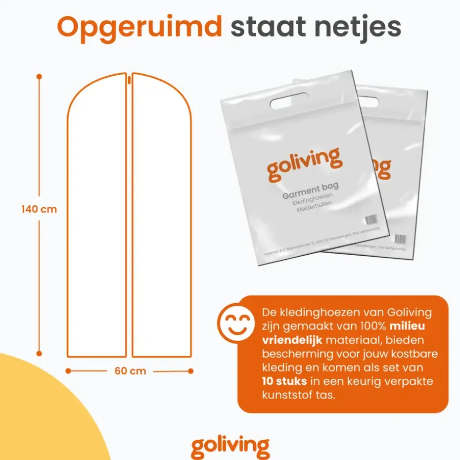 Goliving Kledinghoezen - 10 stuks - Kledinghoes - Kledingzak met Rits