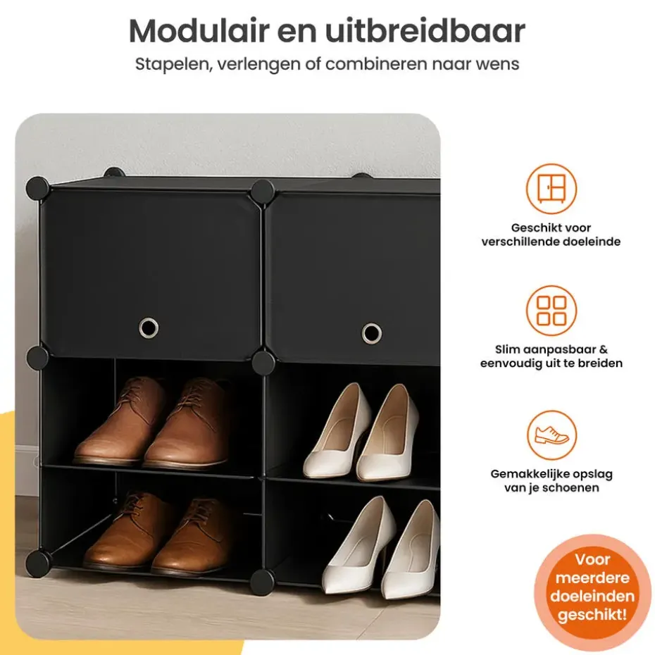 Goliving Opvouwbare Opbergkast - 24 Paar - 92 x 82 cm - Schoenenkast - Zwart