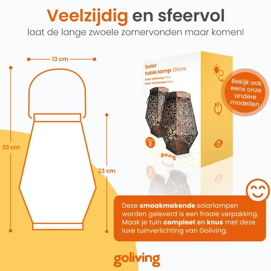 Goliving Solar Tafellamp Glow – 2 Stuks – LED Buitenverlichting - Zonne-energie