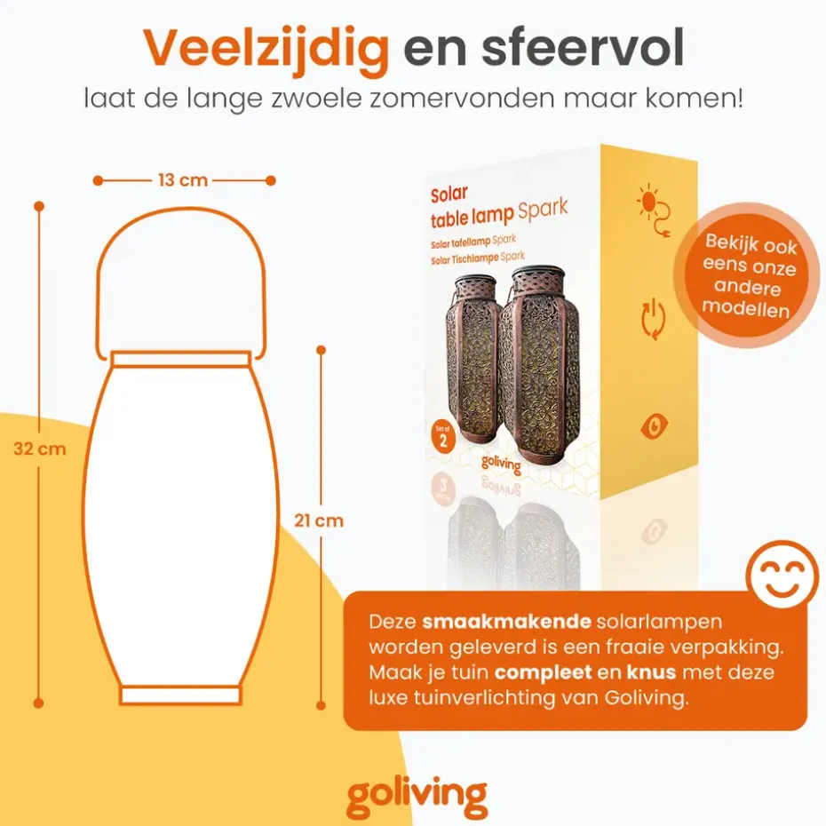 Goliving Solar Tafellamp Spark – 2 Stuks – LED Buitenverlichting Zonne-energie