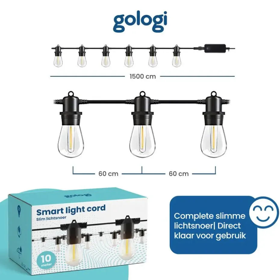 Gologi lichtsnoer buiten en binnen - Lichtslinger 15M - Tuinverlichting LED
