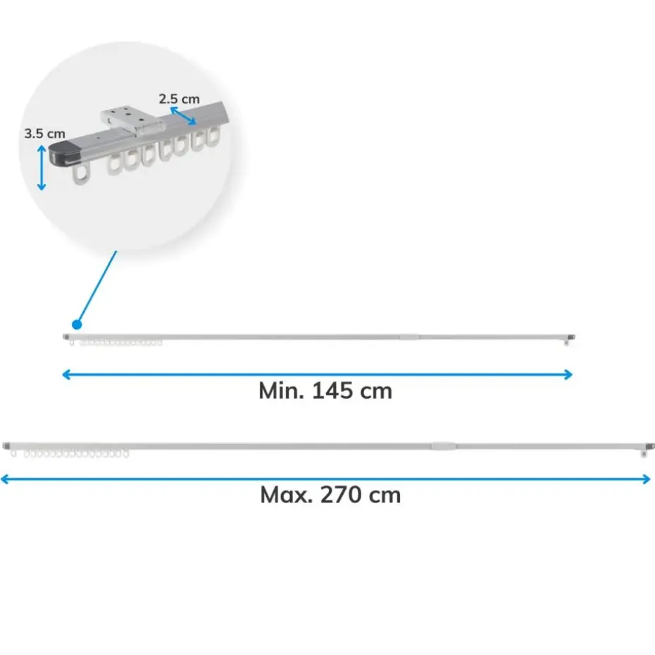 Gordijnrail - uitschuifbaar - van 145 tot 270 cm - aluminium - gebroken wit