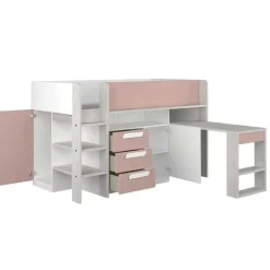 Halfhoogslaper Beau 90x200 met bureau - oudroze