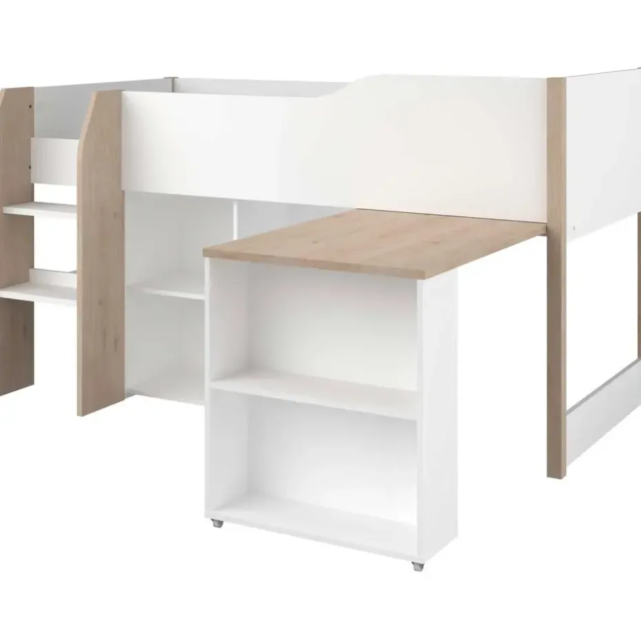 Halfhoogslaper met bureau Moscon 90x200 - wit/eik