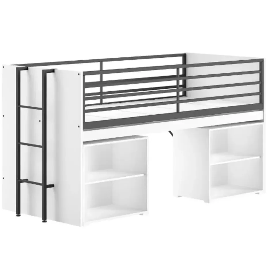 Halfhoogslaper Sammie 90x200cm - met bureau en boekenrekjes - wit