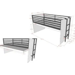 Halfhoogslaper Sammie 90x200cm - met bureau en boekenrekjes - wit