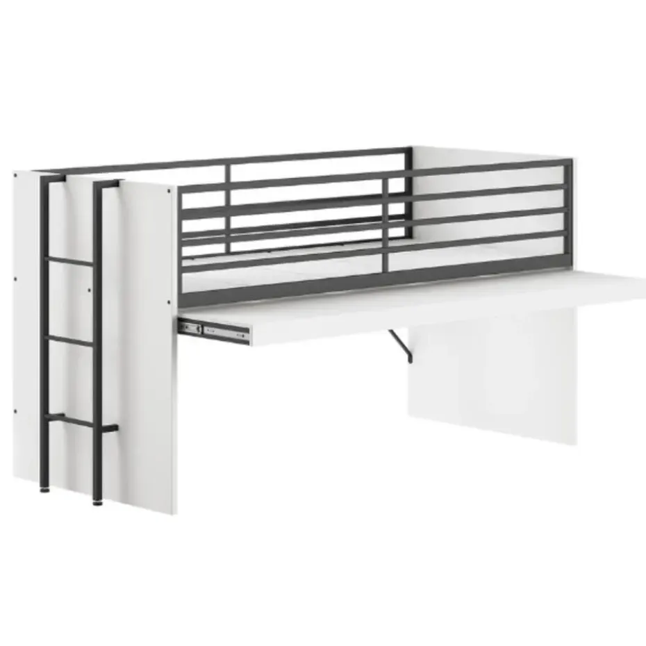 Halfhoogslaper Sammie 90x200cm - met bureau en ladekasten - wit