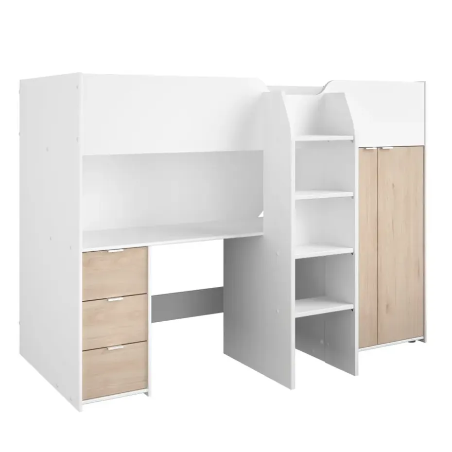 Halfhoogslaper Tristan - wit/eiken - 90x200 cm