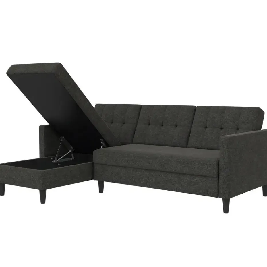 Hartford - 3-zits hoekslaapbank in antraciet stof