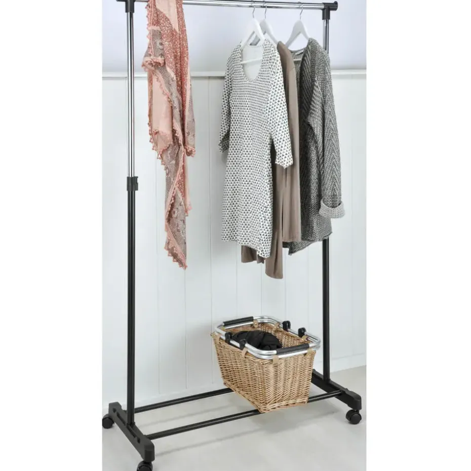 HI mobiel kledingrek - verstelbaar - op wielen - zwart - 160 cm