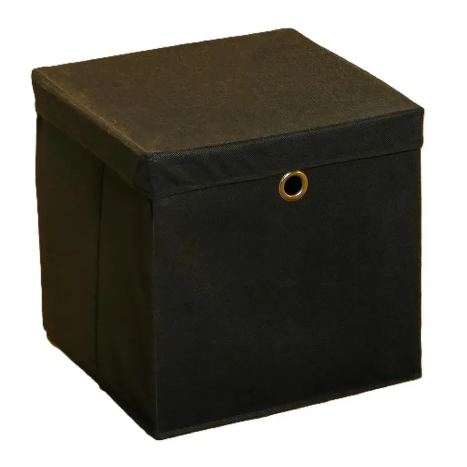 HI Opbergmand - zwart - 30 x 30 cm - kunststof - met deksel
