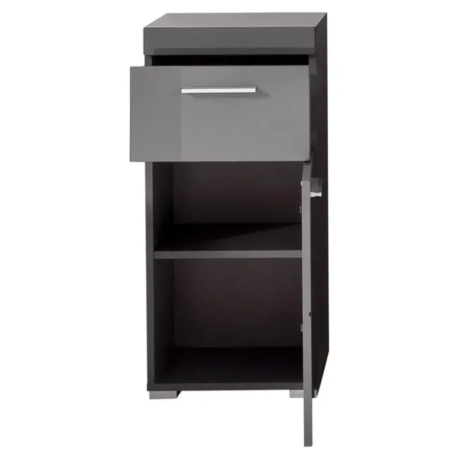 Hioshop AmandaMando badkamerkast 1 deur- 1 lade grijs- grijs hoogglans