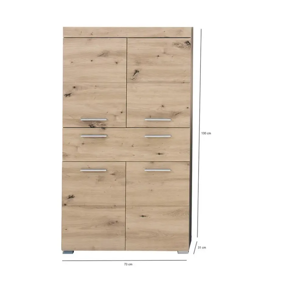 Hioshop AmandaMando badkamerkast 4 deuren- 1 lade eiken decor
